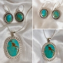 Sterling Silver and Kingman Turquoise Earrings and Pendant Set