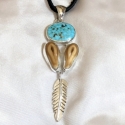 Sterling Silver, Elk Ivory and Turquoise Pendant
