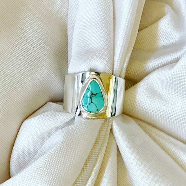 Sterling Silver and Turquoise Cigar Band Pinky Ring