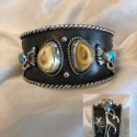 Oxidized Elk Ivory and Turquoise Bracelet