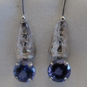 14k White engraved dangle earrings with 8mm Tansanite