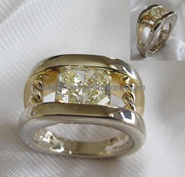 14k white and 18K yellow radiant yellow Diamond ring