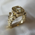 18K Gold Leaf ring with antique cush fancy yellow Diamondion