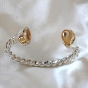Sterling Silver Twisted wire and 14k Elk Ivory Cuff Bracelet