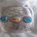 Elk Ivory Trophy Buckle with Turquoise
