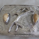 Elk Ivory Belt Buckle With Antler