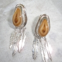 Sterling Silver Elk Ivory feather earrings