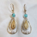 SS with 14k Gold accent Elk Ivory earrings with Turq and Diamonds