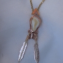 14k Red gold feather Elk Tooth pendant