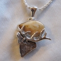 Sterling silver cast Elk head Ivory Pendant