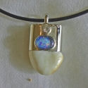 Sterling silver capped Elk Ivory with Opal and Diamond Pendant