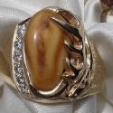 Cast 14k Yellow Elk Head ring with 5 Pave set diamonds