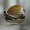 Fabricated Sterling Silver Elk tooth wide band ring with 14ky gold wire trim