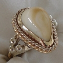 Fabricated double twist Elk tooth ring with beads and two toned Sterling Silver and 14ky gold