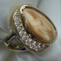 14k Yellow cast elk tooth ring with pave diamonds