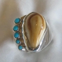 Elk tooth and Turquoise fabricated Ring
