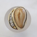 Cast 14K yellow elk tooth ring with channel set diamonds